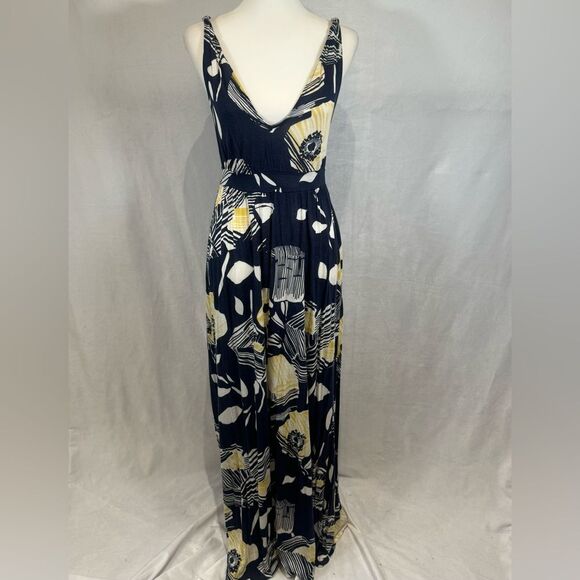 Mossimo navy and yellow abstract print twist strap maxi dress size small - Picture 1 of 5